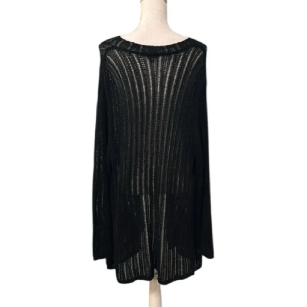 J.Jill Open Knit Longline Cardigan XL Linen & Cotton Black Duster Sweater